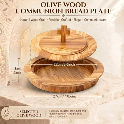 Zhehao 1 Pcs Wood Communion Bread Plate for Church Holy Communion Wafer Tray with Lid Elegant Worship Serving Plate for Church Service Ceremony (Olivewood Style) - style: Olivewood Style