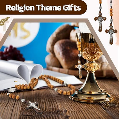 Equsion 24 Set Wooden Rosary Necklace Catholic Jesus Cross - color: Coffee