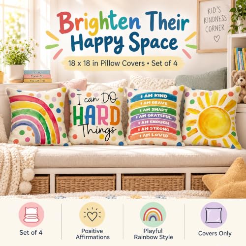 Fahrendom Rainbow Sunshine Decorative Throw Pillow Covers 18 x 18 Set of 4 - color: Rainbow