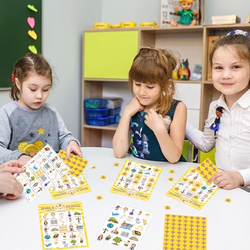 30 Players Bible Bingo Game for Kids - Vacation Sunday School Christian Church Game - Activities Easter Gifts Family Open Day Supplies - color: Bible