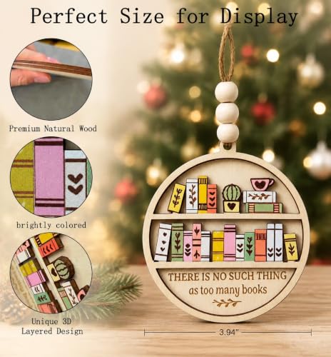 Funny Book Lover Christmas Ornament, Wooden Bookshelf Tree Decoration - color: Book Lover Shelf