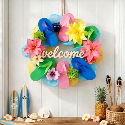 Cinnvoice Beach Slippers Wreath Artificial Front Door Wreath - style: Beach Slippers
