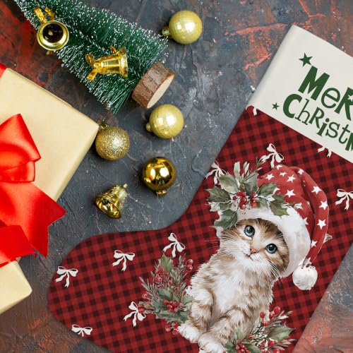 Tabby Cat Red Buffalo Plaid Christmas Stockings 16 Inch - color: Christmas11