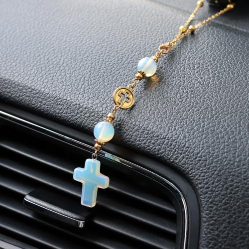 Opalite Cross Car Hanging Ornament Gift Box for Rear View Mirror - color: Opalite