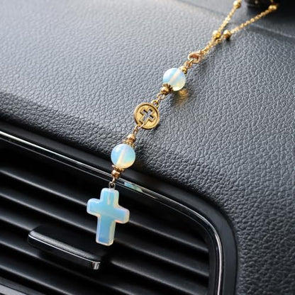 Opalite Cross Car Hanging Ornament Gift Box for Rear View Mirror - color: Opalite