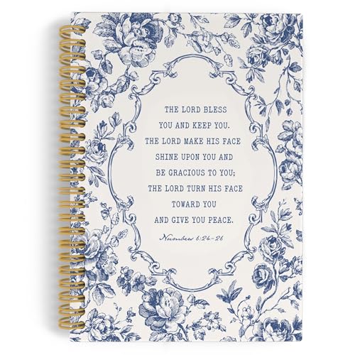 YLZlhb Vintage Christian Blue Flowers Spiral Notebook Journal,Bible Verse Notebooks for Note Taking,Christian Gifts for Women,the Lord Bless You and Keep You Hardcover Spiral Journal 5.5x8.3 Inches - color: lord