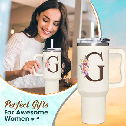 Personalized Mothers Day Gifts, Personalized Gifts for Women, Custom Mother's Day, Birthday Gift For Grandma, Mom, Wife, Friend, Sister, Coworker, Monogrammed Tumbler 40oz with Lid and Straw - color: G