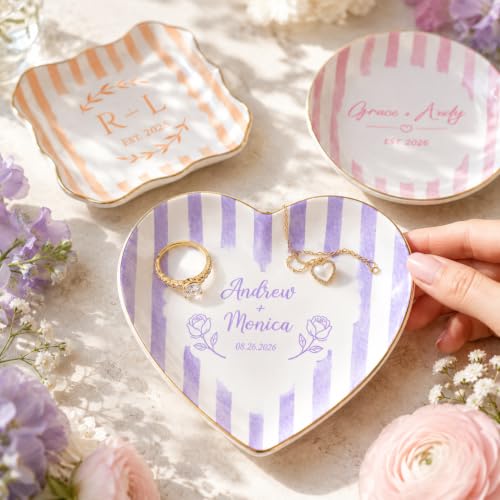 Personalized Ring Dish Engagement Gift for Her, Custom Future Mrs Jewelry Trinket Dish with Name & Date, Ceramic Ring Holder for Bride to Be, Bridal Shower, I Said Yes Fiancee Gift - color: Jewelry Trinket Dish