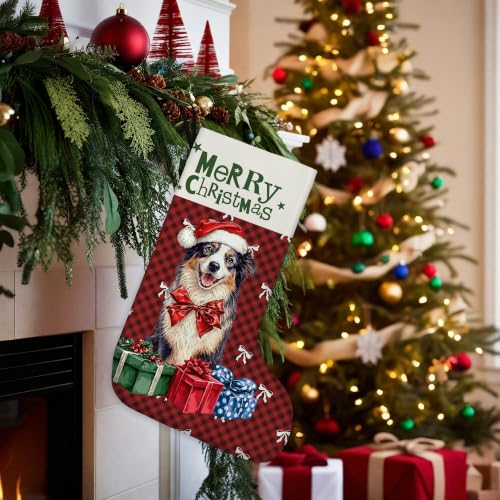 Australian Shepherd Red Buffalo Plaid Christmas Stockings 16 Inch - color: Christmas10