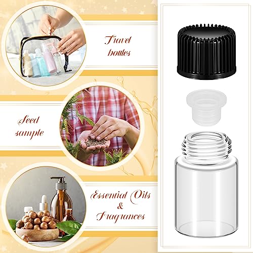 Lallisa 200 Pcs 2 ml Glass Vials with Black Screw Caps and Plastic Stoppers, 1/2 Dram Clear Small Leakproof Bottles Bulk, Mini Liquid Sample Vials for Essential Oils, Sample, DIY Craft - color: Clear with Black Cap, size: 2 ml
