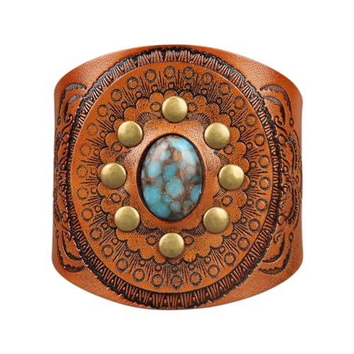 GelConnie Punk Leather Cuff Bracelet Adjustable Straps Wrap Bracelets Arm Armor Cuff Gothic Leather Wristbands for Men, Women - color: MLPB106-Brown