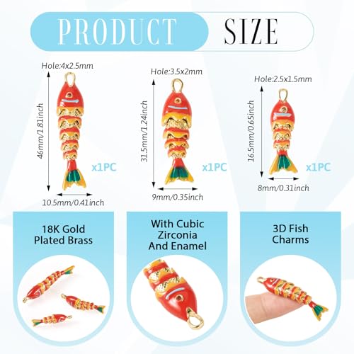 Craftdady Enamel Koi Fish Charms Long-Lasting Plated CZ Sea Ocean Life Animals Pendants 18K Gold Plated Goldfish Charms for Jewelry Making Bracelets Earrings - color: Red