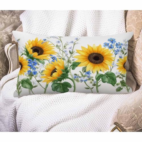 EKOBLA Ink Painting Decorative Cushion Cover Watercolor Sunflowers Summer Bouquet Waist Lumbar Cotton Linen Farmhouse Throw Pillow Covers Cushion Case 12x20 Inches for Couch Sofa Decoration - color: Multi-bs09