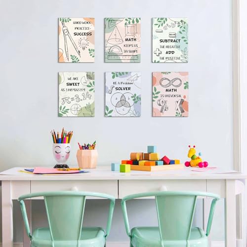 HOURIA 6pcs Framed Classroom Math Canvas Wall Art Set(8"x10") - color: Math wall art, size: 8X10inches