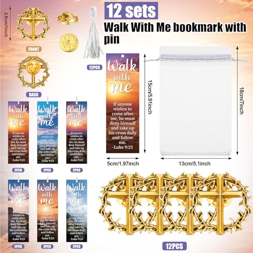 Supervitae 12 Set Christian Lapel Pins Bookmarks, Walk with Me Luke 9:23 - style: Walk with Me