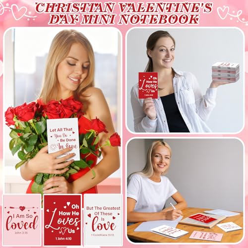 Gilprop 50 Pcs Christian Valentines Notebooks Jesus Bible Notepads Gifts Bulk Religious Scripture Prayer Inspirational Journals Gifts for Church Catholic Members Sunday School Friends(Valentine's Day) - style: Valentine's Day
