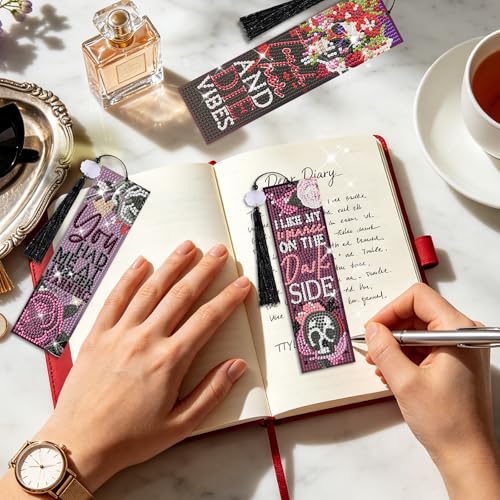 8 Pieces Dark Romance Diamond Art Bookmarks 5d Beaded Bookmark Acrylic Tassel Bookmark for DIY Making Beginners Adults Arts Craft Supplies (Dark Romance) - color: Dark Romance
