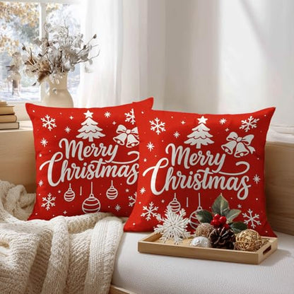 HOMETITUTE Set of 2 Merry Christmas Throw Pillow Covers 18x18 Inch - color: Christmas Throw Pillow Covers #05
