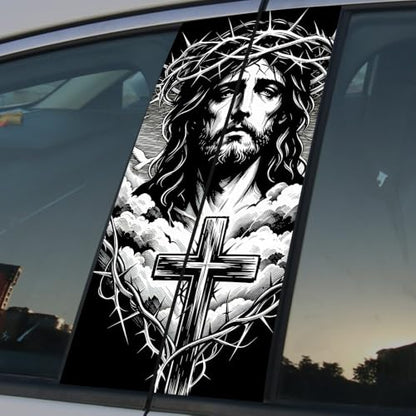 1 Pair Jesus Car B-Pillar Decals, Cross Car Center Pillar Stickers, Waterproof Vinyl Christian Vehicle Door Pillar Sticker Scratch Cover Sticker for Car Auto SUV (Vine Jesus) - color: Vine Jesus