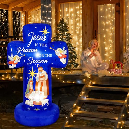 Civaner 6FT Christmas Inflatable Nativity Scene Decoration with Built in LED Lights, Jesus is the Reason for the Season Christmas Holy Nativity Decoration for Xmas Outdoor Yard Garden Lawn