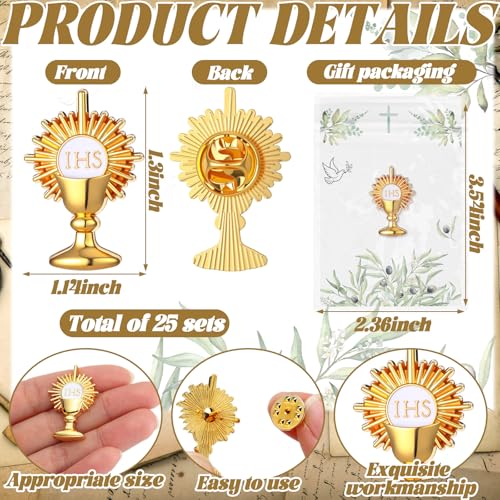 Yinkin 24 Pcs Catholic Pins Gold First Communion Lapel Pins - style: Ihs