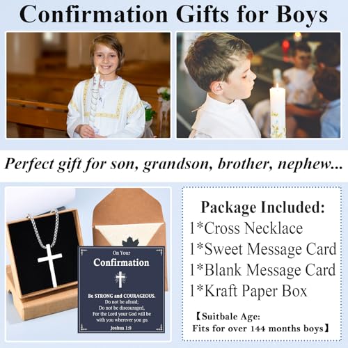 First Communion, Baptism, Confirmation Gifts for Teen Boys Cross Necklaces Religious Joshua Jewelry Easter Birthday - style: Confirmation Gift for Boys