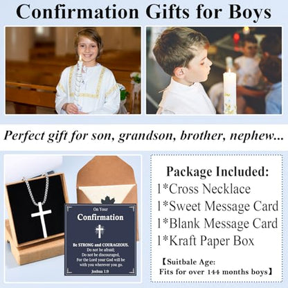 First Communion, Baptism, Confirmation Gifts for Teen Boys Cross Necklaces Religious Joshua Jewelry Easter Birthday - style: Confirmation Gift for Boys