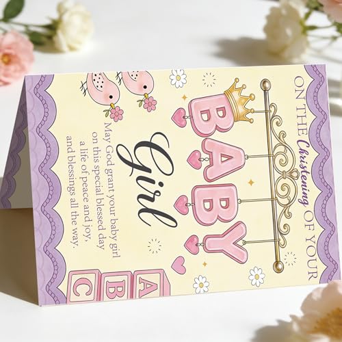 Baptism Card for Girl, Baby Girl Christening Gift Card - style: AM-443