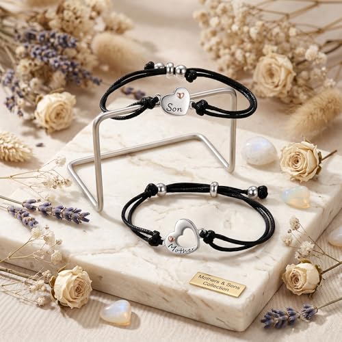 POPLYKE 925 Sterling Silver Infinity/Cow/Wing/Cross/Heart Bracelet for Mom and Daughter Jewelry Birthday - style: Motherandson bracelet Set