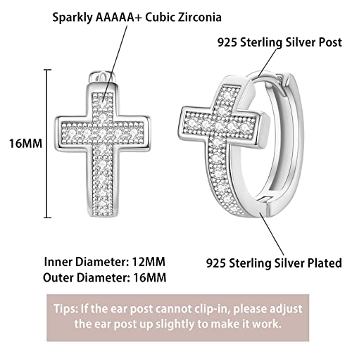 14K Gold Huggie Earrings for Women Silver Huggie Hoop Earrings Cubic Zirconia Huggie Earrings Stud Earrings Lightweight Dainty Hypoallergenic Earrings Jewelry Gifts - color: Silver Cross CZ Huggie Earrings