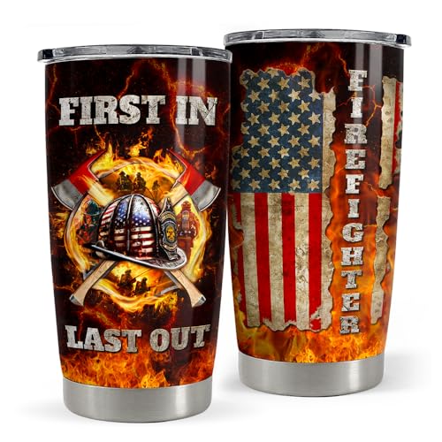 SANDJEST Firefighter Tumbler 20oz Stainless Steel Insulated Coffee Travel Mug Cup for Men Fireman Firefighters Gifts for Birthday Christmas Fathers Day - color: Firefighter