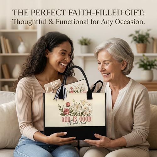 INSYOHO God Is Good All The Time Christian Tote Bag for Women - Large Canvas Bible Tote Bag with Makeup Pouch, Religious Gifts for Mom Friends Church Sunday Service & Bible Study Beach Birthday