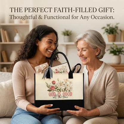 INSYOHO God Is Good All The Time Christian Tote Bag for Women - Large Canvas Bible Tote Bag with Makeup Pouch, Religious Gifts for Mom Friends Church Sunday Service & Bible Study Beach Birthday