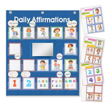 Daily Affirmation Pocket Chart with Mirror for Classroom - size: Daily Affirmations
