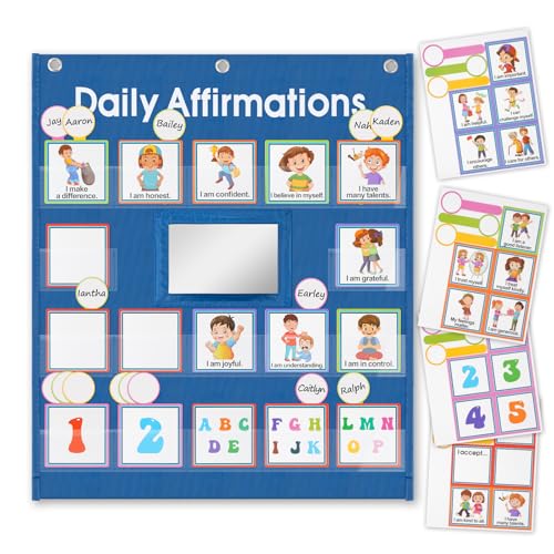 Daily Affirmation Pocket Chart with Mirror for Classroom - size: Daily Affirmations