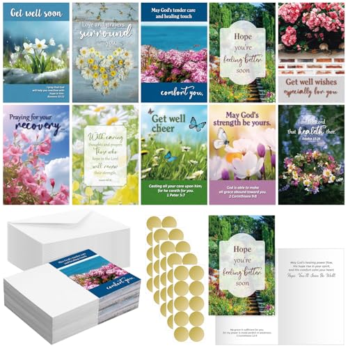 50 Pack Christian Get Well Cards with Envelopes, 10 Designs, 4 x 6 Inch - style: Landscape