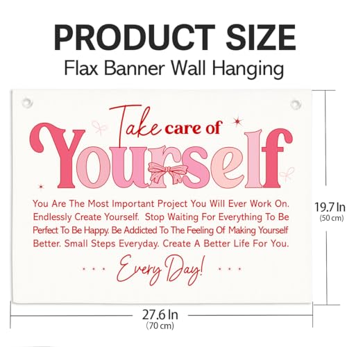 Take Care of Yourself Linen Hanging Banner, Preppy Positive Affirmation Wall Decor for Girls Bedroom Dorm Classroom - color: Multicolor 04
