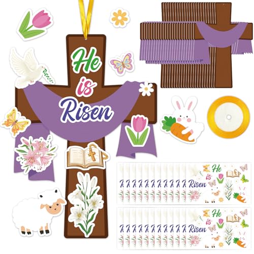 24 Set He is Risen Paper Cross Easter Crafts Kit, Christian First Communion Gift, DIY Make Your Own Jesus Resurrection Criss Cross Craft Kits for Church Home Party Decorations Classroom (Brown) - color: Brown