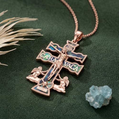 Cross Necklace Origami/Wooden/Caravaca/Faith Pendant Necklace Christian Religious Catholic Cross Jewelry Gift for Women Men - color: Caravaca Cross rosegold