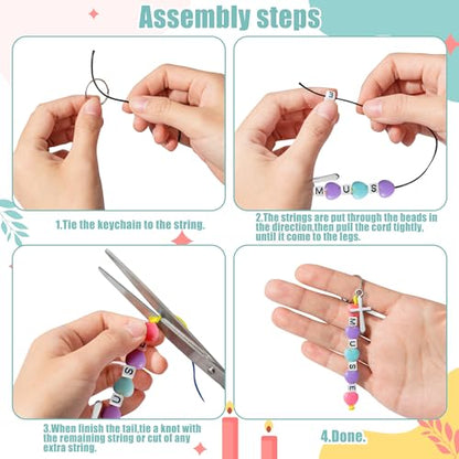 WATINC DIY Christian Bead Keychain Kits - Jesus Love Me Cross Beads Cute Key Chain Bag Charm Bracelet Making Craft Kits, Jewelry Accessories Winter Festival Party Gift Favor for Women Men (877Pcs)