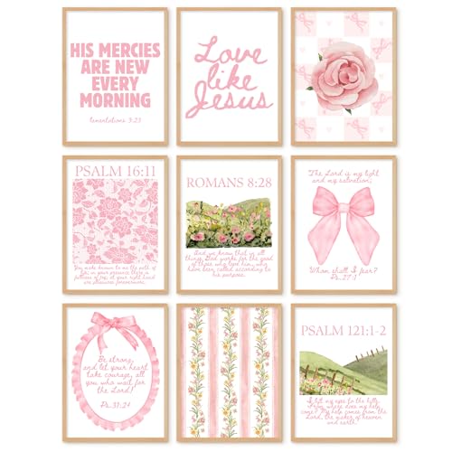 Tocliky Christian Wall Art Pink Bible Verse Canvas Posters Coquette Bow Room Wall Decor Jesus Scripture Pictures Trendy Preppy Christian Floral Aesthetic Prints for Girls Bedroom 8x10x9 Inch Unframed - color: Pink Bible Rose Prints, size: 8x10 Inch Unfram