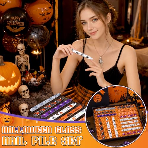 10 Pcs Halloween Glass Nail Files Gifts with Case Halloween Gifts Bulk - style: Ghost