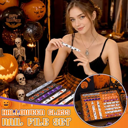 10 Pcs Halloween Glass Nail Files Gifts with Case Halloween Gifts Bulk - style: Ghost