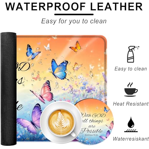 Large Keyboard Mouse Pad Set, Extended Mouse Pad+Keyboard Wrist Rest Support, Memory Foam Ergonomic Easy Typing, 4Pcs (31.5×11.8 in) Desk Pad Set for Office Home,Bible Verse Flower Butterfly - color: Bible Verse Flower Butterfly-2-13