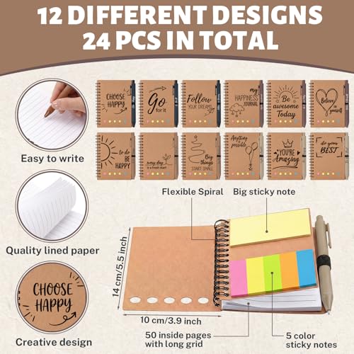 Sprial Notebooks with Pens Bulk, 48 Pack, 5.5 x 4.7 Inch, Modern - color: Encourage