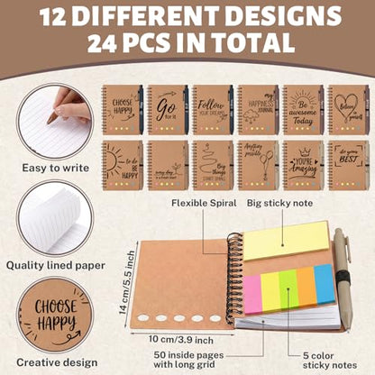 Sprial Notebooks with Pens Bulk, 48 Pack, 5.5 x 4.7 Inch, Modern - color: Encourage
