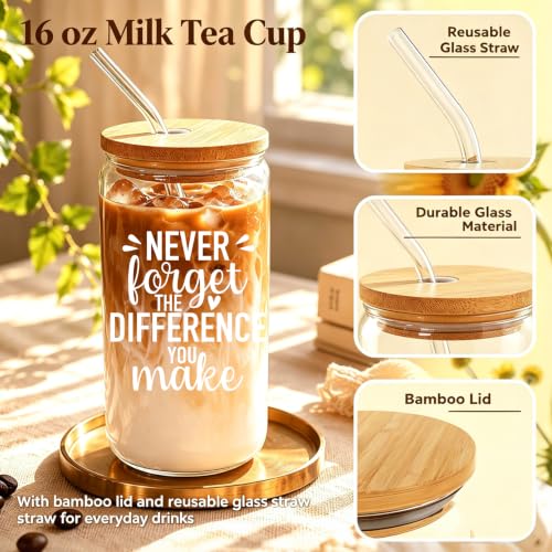 MUJUZE Cute Glass Cups with Lids and Straws,Glass Cup Gift Set for Women - color: Difference Cup Set