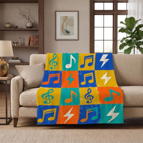 Retro Music Pop Art Throw Blanket – Vintage Gifts for Choir, Music Lovers - color: Tk046, size: 80"x60"