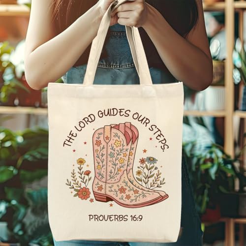 Faith Canvas Tote Bag, Christian Gifts for Women Mama Sister Inspirational Bible Verse Birthday Christmas - color: Western Christian 861