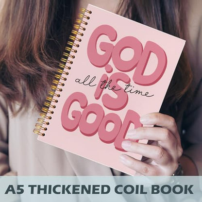 Yhtrg Red Preppy God Is Good Notebooks, Brown Christian Spiral Notebook Gift for Women, Bible Journaling Notebooks for Office School Supplies, 5.5x8.3 Inch - color: god12